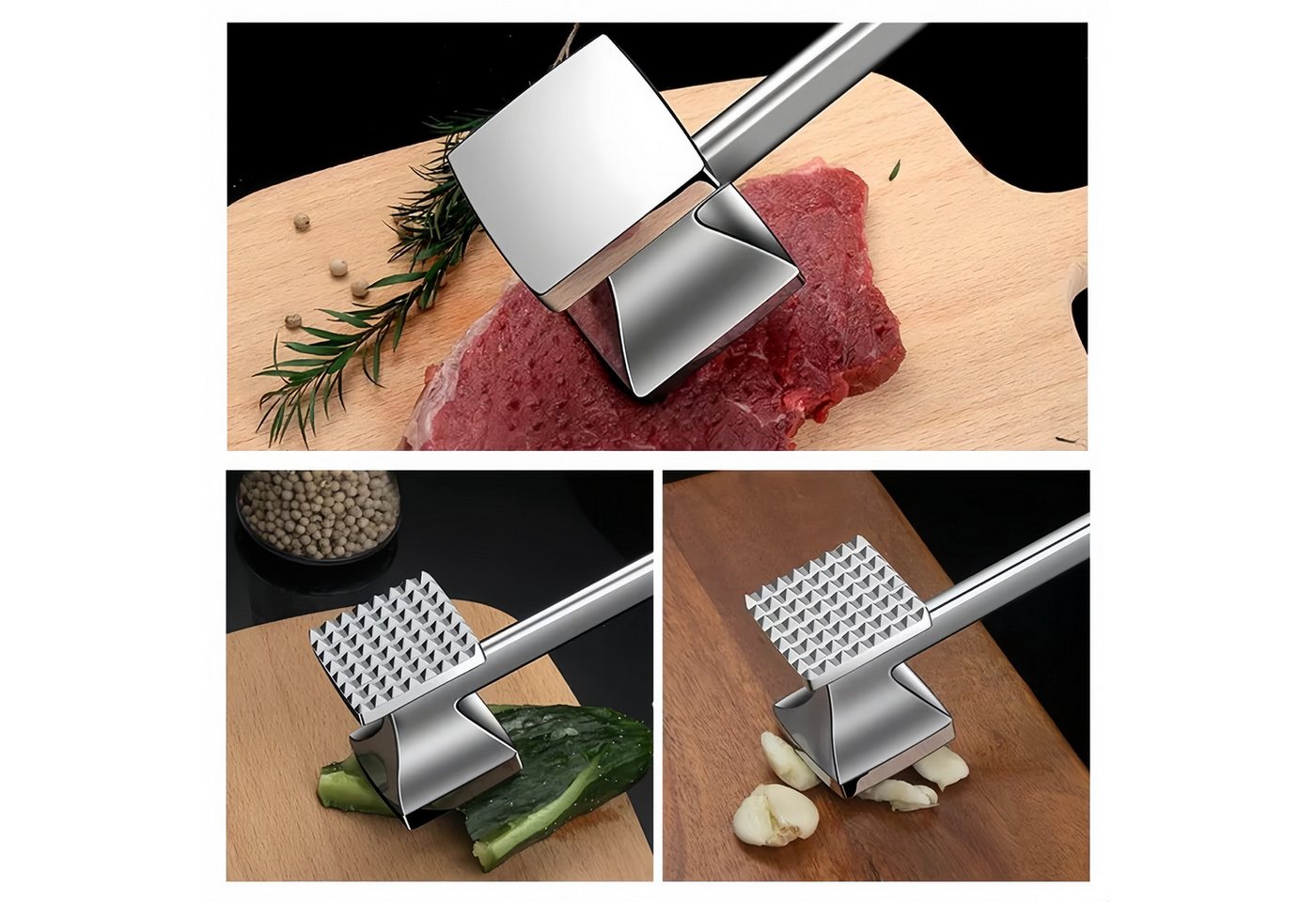 FOUORTUNATE-BEE Fleischklopfer Fleischklopfer Edelstahl doppelseitig Küchenhammer für Fleisch, Küchen Fleischhammer für Steak Hähnchen BBQ Grill Zartmacher – Bild 4 von 5