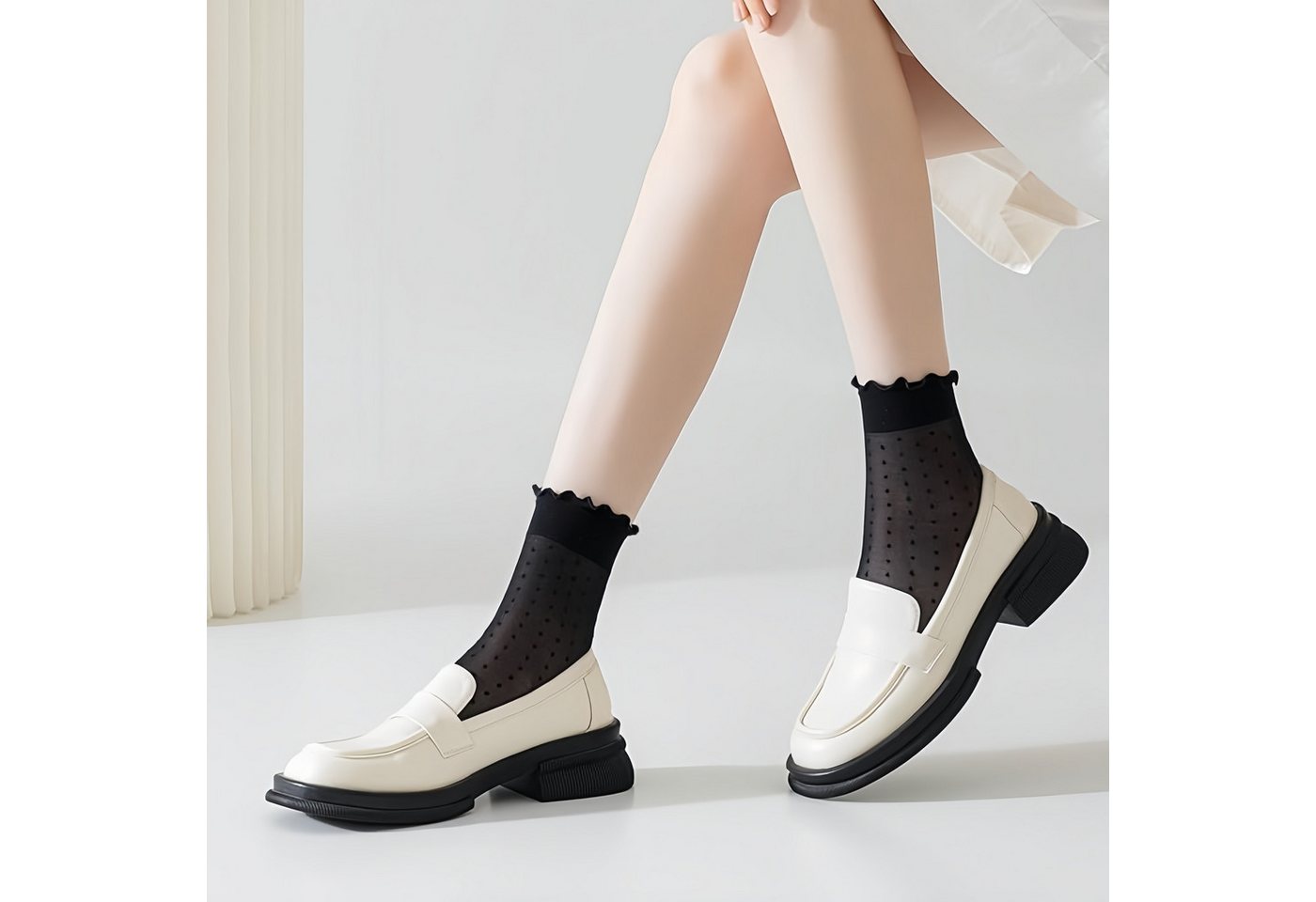 FOUORTUNATE-BEE Freizeitsocken Damen Socken transparent mit Punkten Spitze dünn Sommer 12 Paar Set Feine Damen Socken Set Büro Freizeit Alltag leicht modisch be – Bild 3 von 5