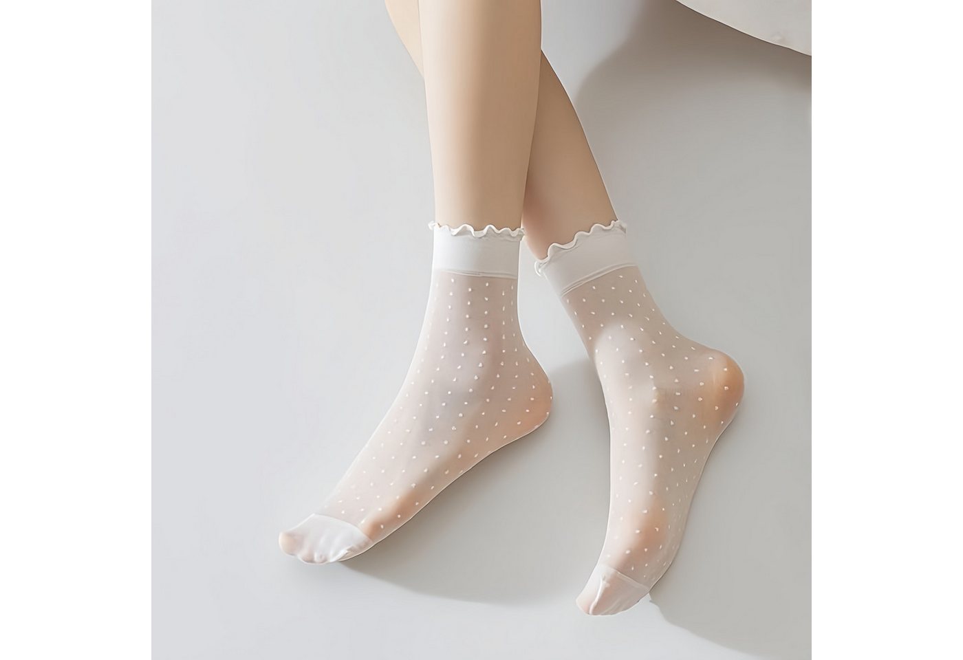FOUORTUNATE-BEE Freizeitsocken Damen Socken transparent mit Punkten Spitze dünn Sommer 12 Paar Set Feine Damen Socken Set Büro Freizeit Alltag leicht modisch be – Bild 4 von 5