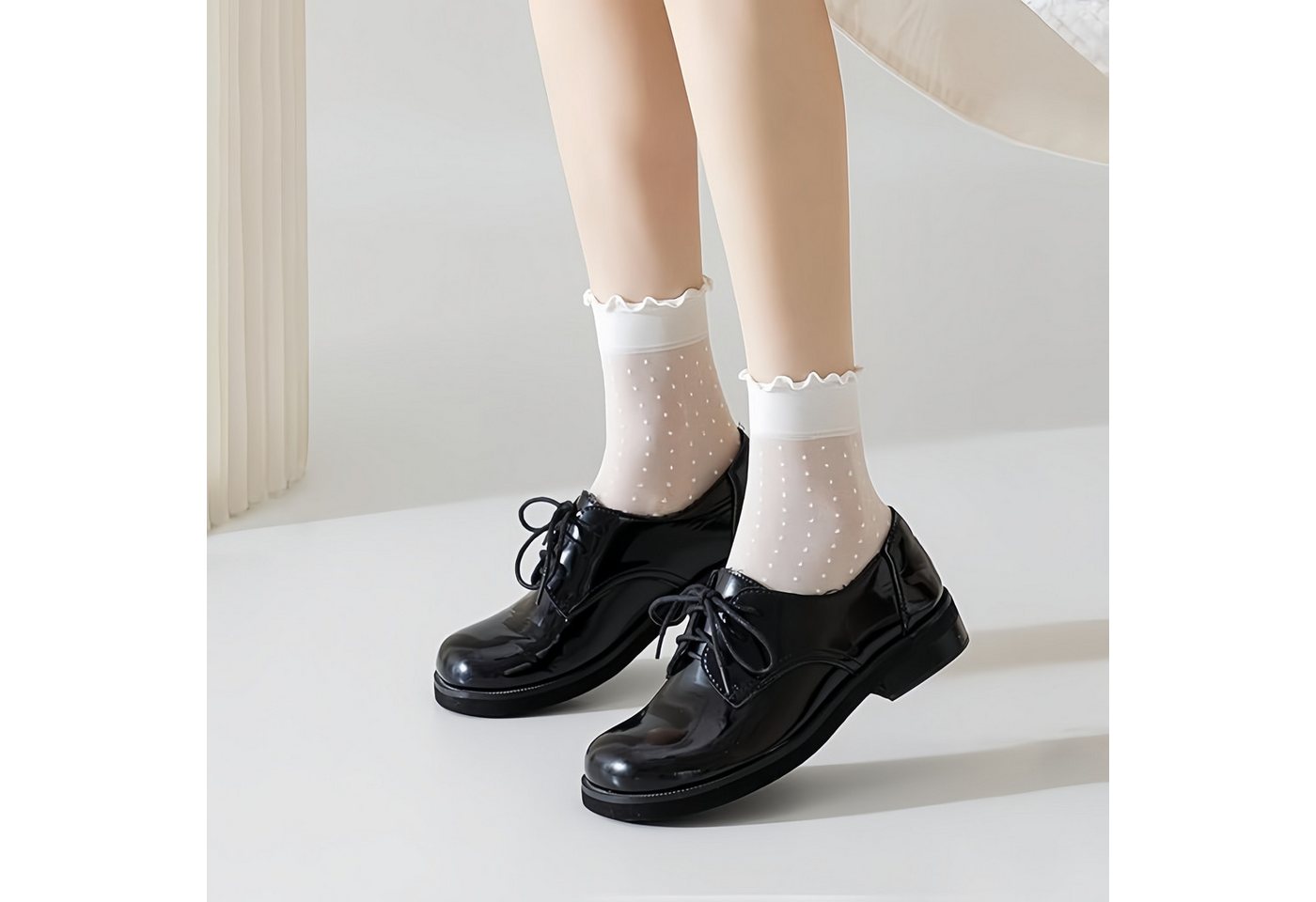FOUORTUNATE-BEE Freizeitsocken Damen Socken transparent mit Punkten Spitze dünn Sommer 12 Paar Set Feine Damen Socken Set Büro Freizeit Alltag leicht modisch be – Bild 5 von 5