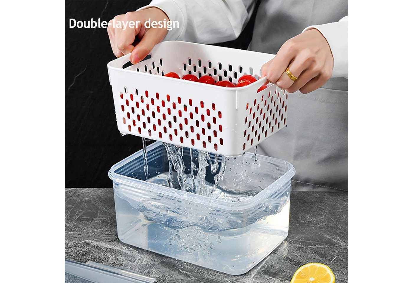 FOUORTUNATE-BEE Frischhaltedose Frischhaltedose Set mit Sieb Abtropfkorb Obst Gemüse Box, Küchen Box Set für Kühlschrank Mikrowelle Obst Gemüse Lagerung – Bild 5 von 5
