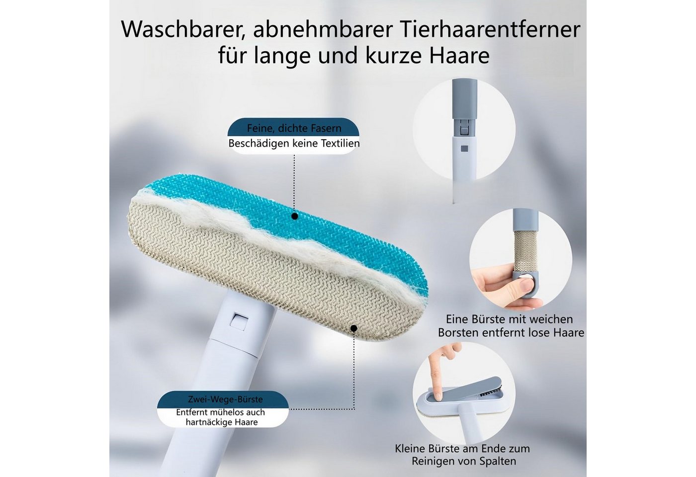 FOUORTUNATE-BEE Fusselroller Tierhaarentferner mit langem Griff für Sofa Bett Teppich, Kleiderbürste & Fusselroller für Katzen- und Hundehaare – Bild 2 von 5