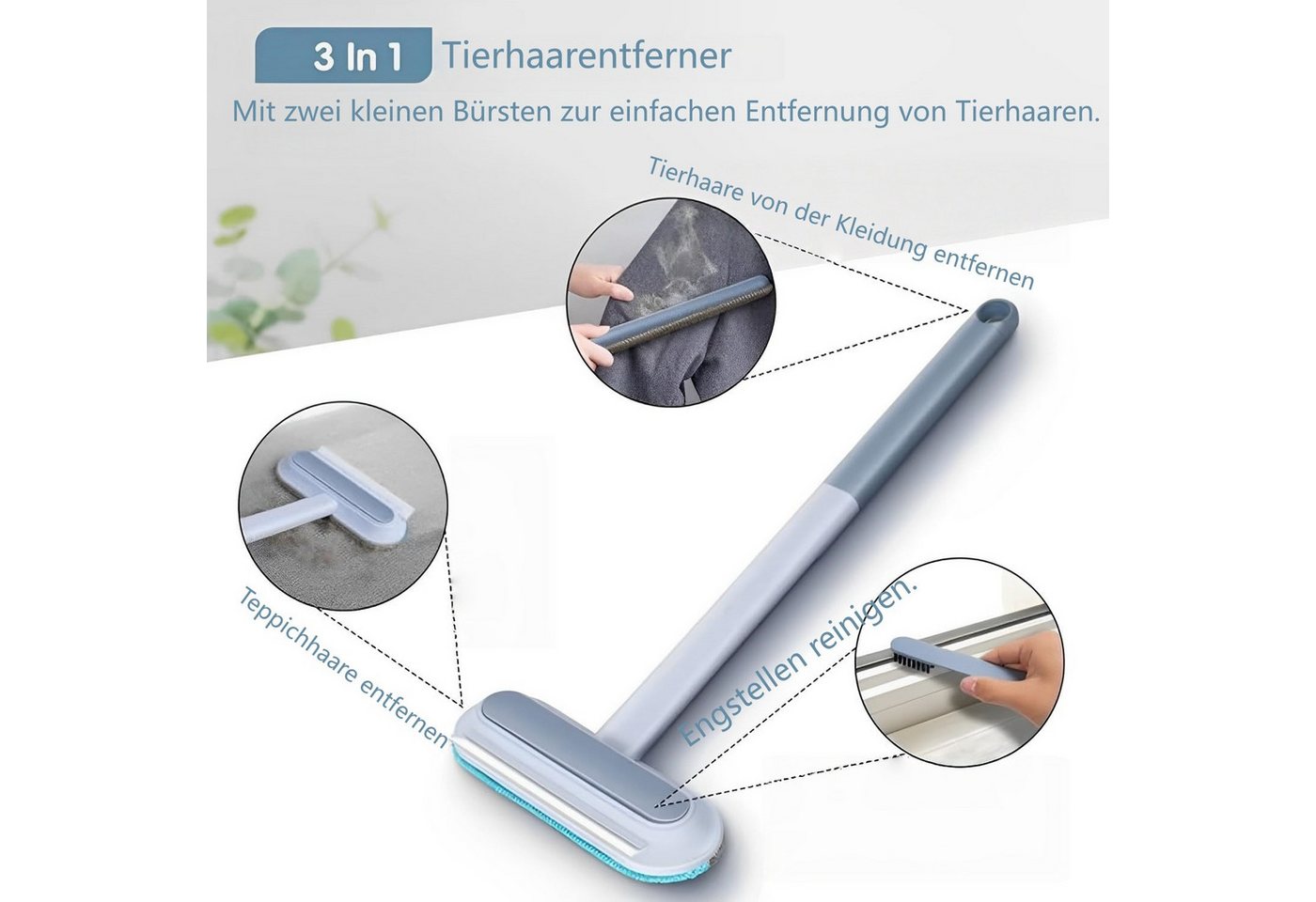 FOUORTUNATE-BEE Fusselroller Tierhaarentferner mit langem Griff für Sofa Bett Teppich, Kleiderbürste & Fusselroller für Katzen- und Hundehaare – Bild 3 von 5