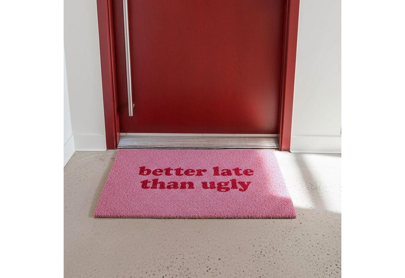 FOUORTUNATE-BEE Fußmatte Fußmatte 60x40 cm, Rosa, „Besser spät als nie“, rutschfeste Türmatte, Rosa Fußmatte 60x40 cm, flauschig, humorvoller Spruch für Flur un – Bild 2 von 5