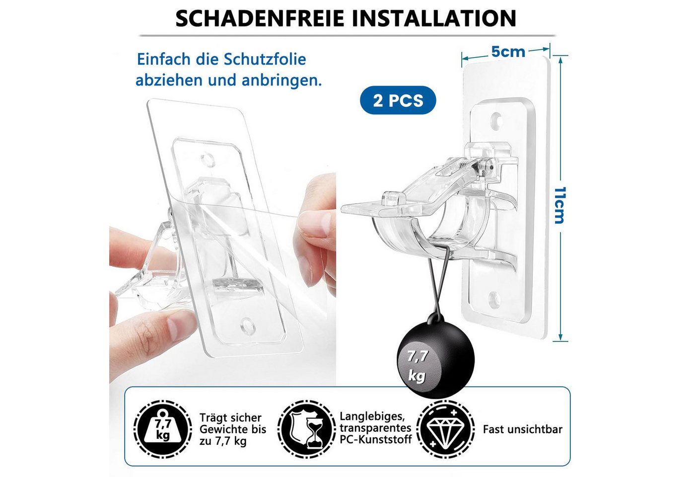 FOUORTUNATE-BEE Gardinenstangenhalter Gardinenstangenhalterungen ohne Bohren, selbstklebende Gardinenstangenhalter, verstellbare, nagelfreie, (Gardinenstangenha – Bild 2 von 5