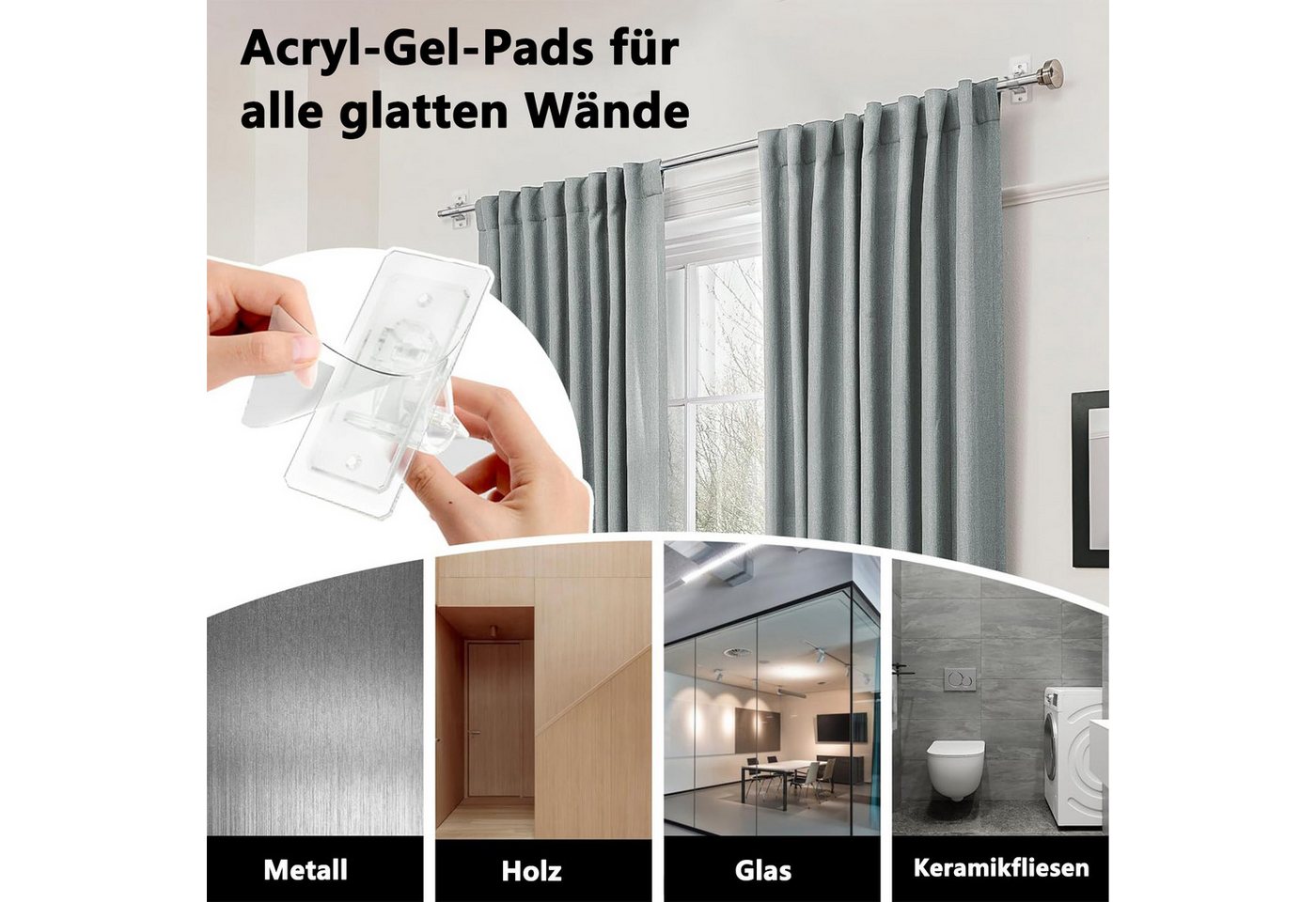 FOUORTUNATE-BEE Gardinenstangenhalter Gardinenstangenhalterungen ohne Bohren, selbstklebende Gardinenstangenhalter, verstellbare, nagelfreie, (Gardinenstangenha – Bild 5 von 5