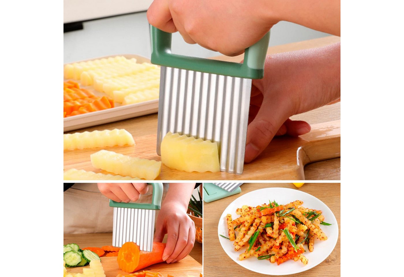 FOUORTUNATE-BEE Gemüseschneider Wellenschneider Kartoffelschneider Edelstahl mit Schutzkappe, Für Gemüse Obst Salat Butter Küchenhelfer mit Griff Edelstahl – Bild 3 von 5