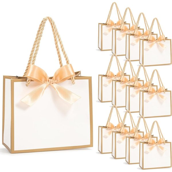 FOUORTUNATE-BEE Geschenktüten 12 Geschenkbeutel mit Schleife für Hochzeit & Geburtstag, (12St), Kleine Geschenktüten für Party, Dankeschön & Brautparty