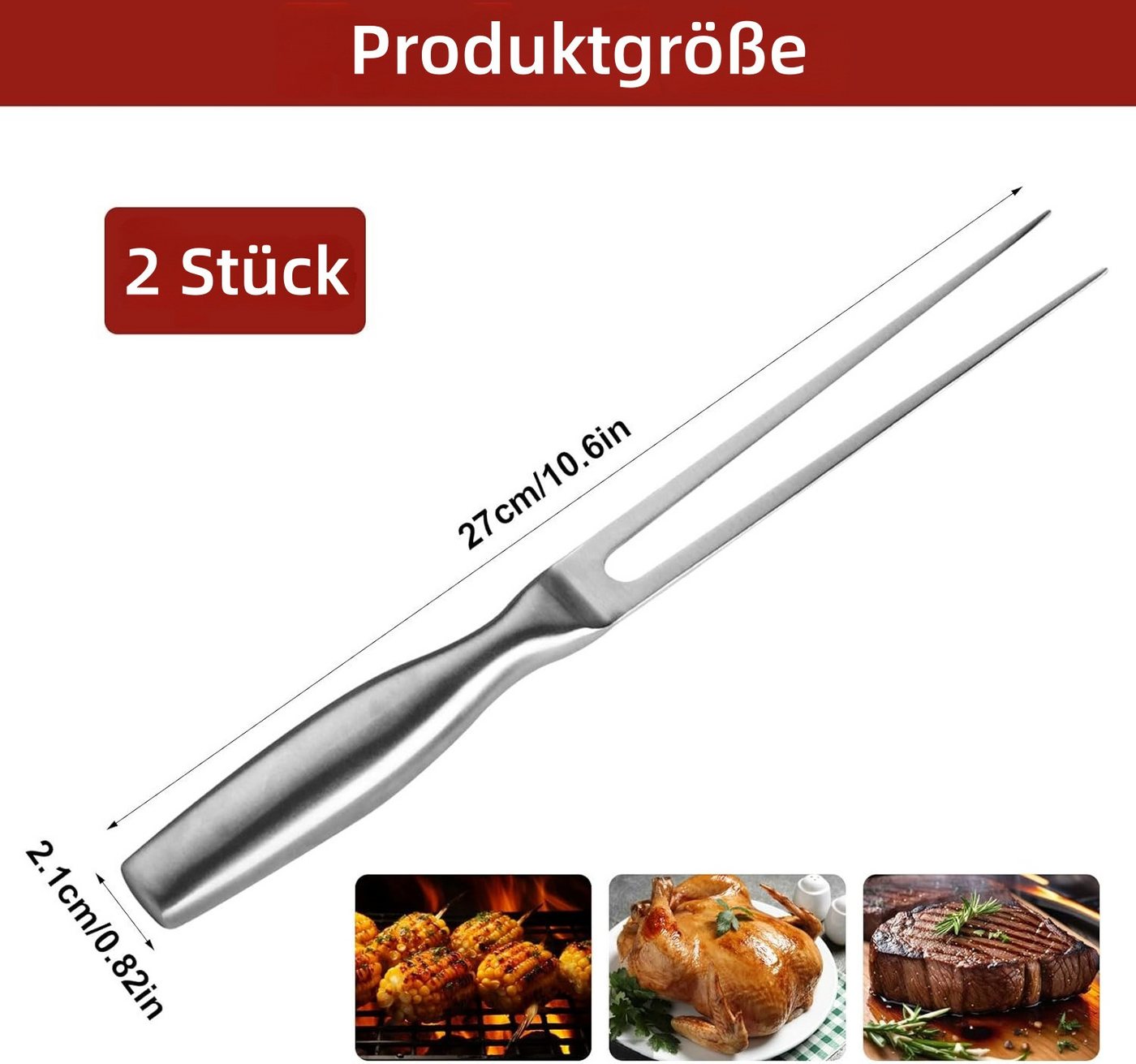 FOUORTUNATE-BEE Geschirr-Set 2er Set Edelstahl Fleischgabeln mit Griff für Grill & Küche (2-tlg), Robuste Tranchiergabeln aus Edelstahl für Fleisch & Braten – Bild 2 von 5