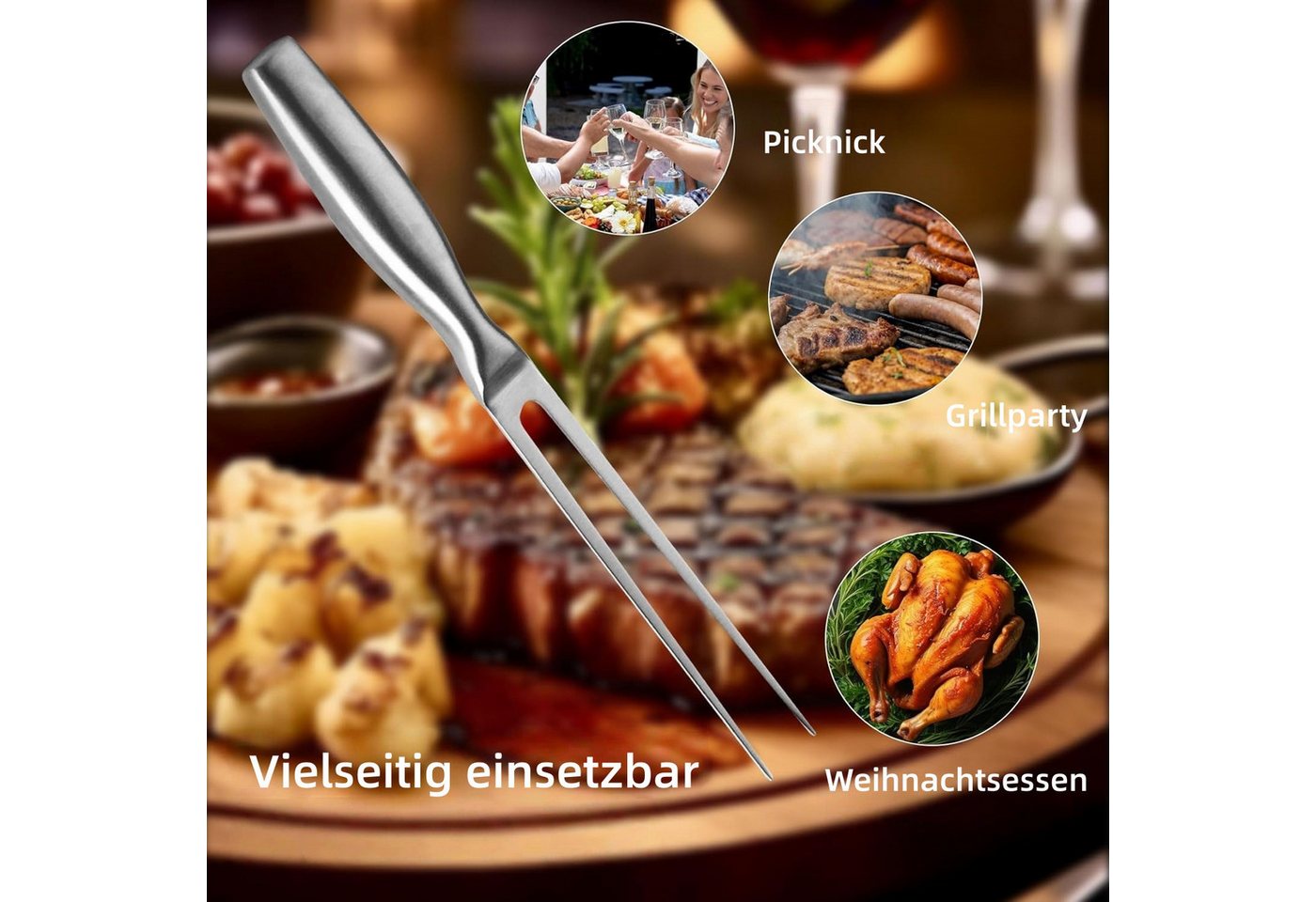 FOUORTUNATE-BEE Geschirr-Set 2er Set Edelstahl Fleischgabeln mit Griff für Grill & Küche (2-tlg), Robuste Tranchiergabeln aus Edelstahl für Fleisch & Braten – Bild 4 von 5