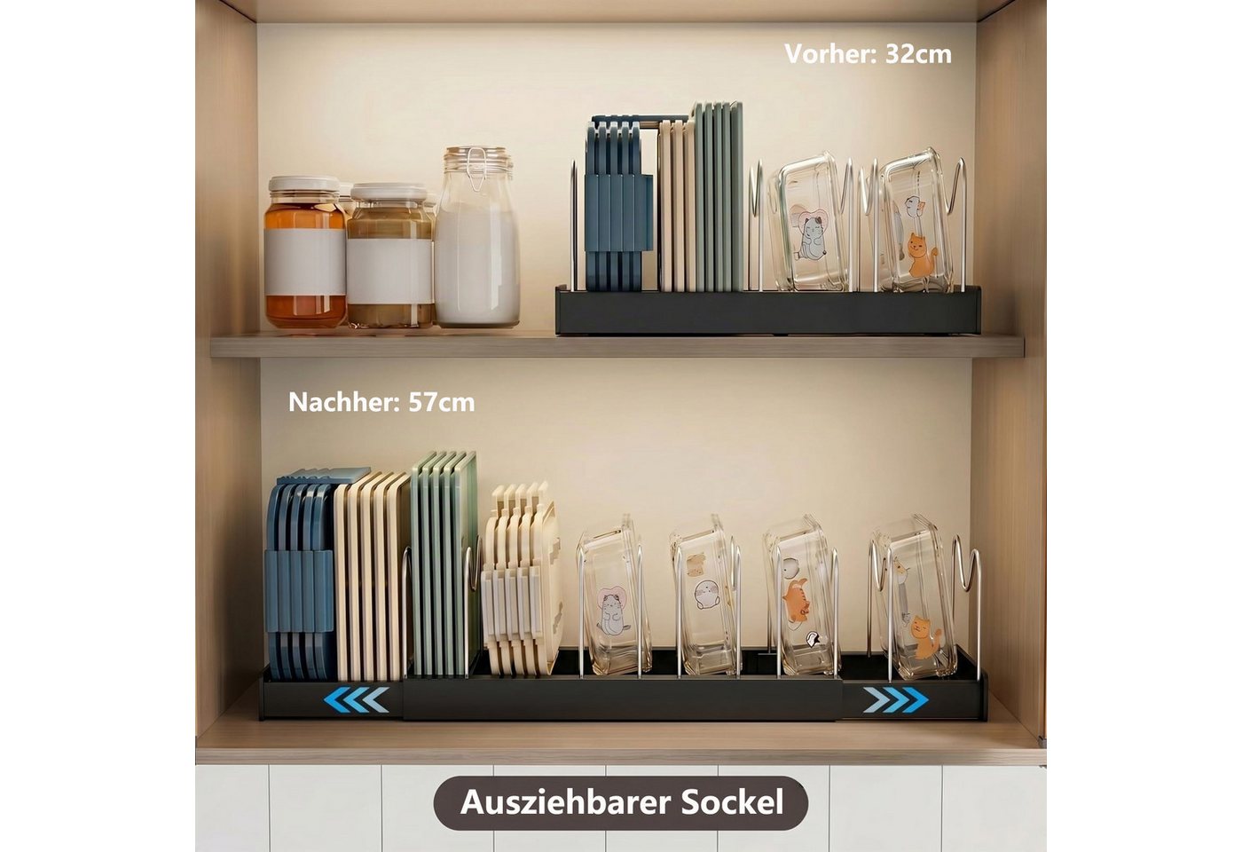 FOUORTUNATE-BEE Geschirrständer Erweiterbarer Topfdeckelhalter mit 9 Verstellbaren Fächern, Pfannenhalter Pfannen Organizer für Topfdeckel und Pfannen – Bild 3 von 5