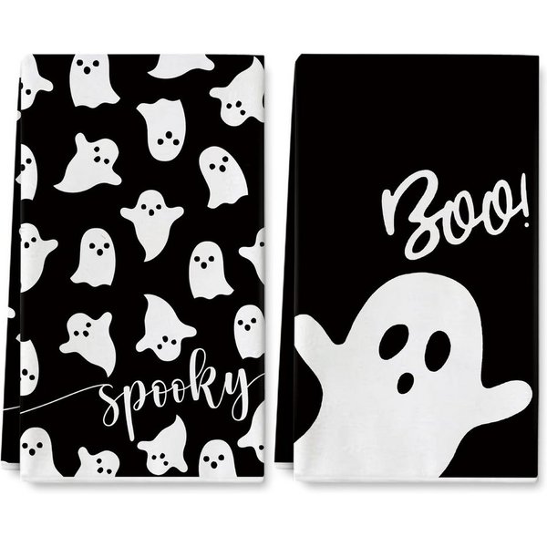 FOUORTUNATE-BEE Geschirrtuch Halloween Küchentücher 2er Set 40x60 cm mit Geistermotiv, Halloween Geschirrtücher 2er Set für Küche, Backen und Deko