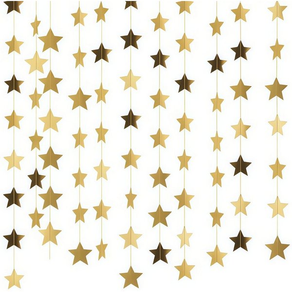 FOUORTUNATE-BEE Hängedekoration 6er Set Glitzer-Stern-Girlanden je 4 m in Gold (6 St), Hängende Stern-Deko für Geburtstag, Hochzeit & Party