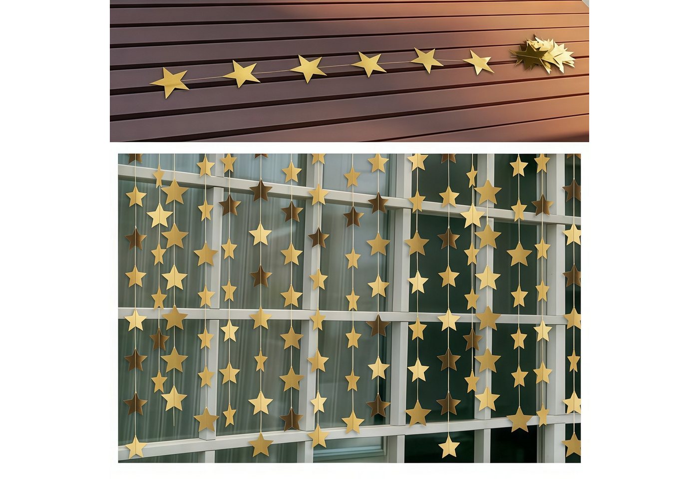 FOUORTUNATE-BEE Hängedekoration 6er Set Glitzer-Stern-Girlanden je 4 m in Gold (6 St), Hängende Stern-Deko für Geburtstag, Hochzeit & Party – Bild 4 von 5