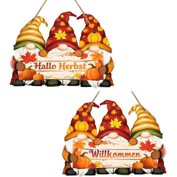 FOUORTUNATE-BEE Hängedekoration Herbstdeko zum Aufhängen, Hallo Herbst Holz Dekohänger (Tür Bunte Bemalt Fensterhänger, Willkommen Herbst Deko Innen und Draußen