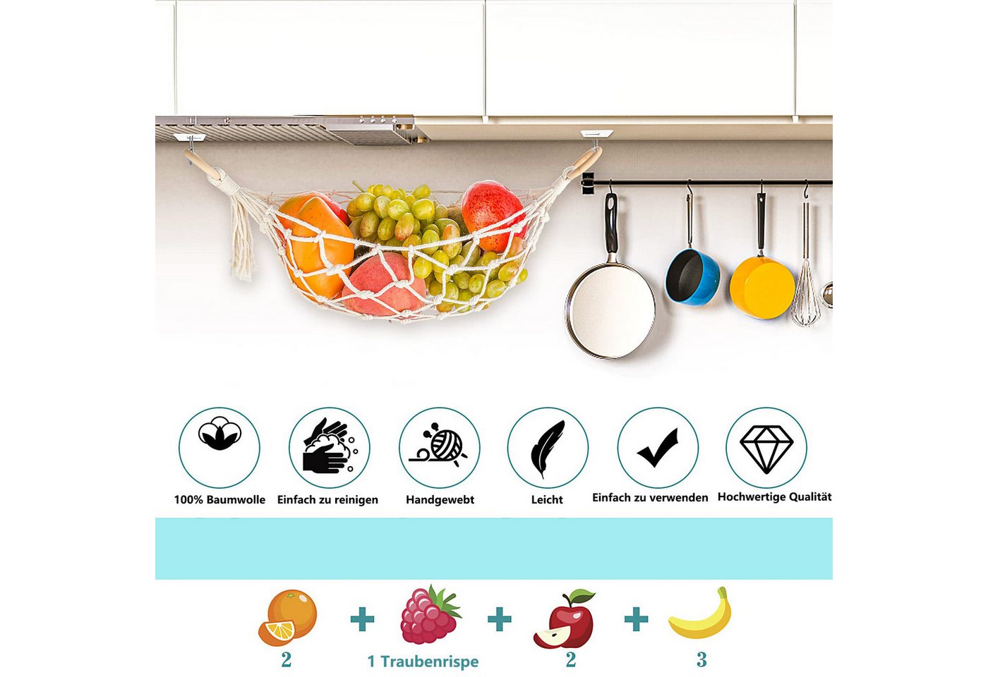 FOUORTUNATE-BEE Hängekorb Hängekorb für Obst, Gemüse Küchenampel Obstkorb – Bild 5 von 5