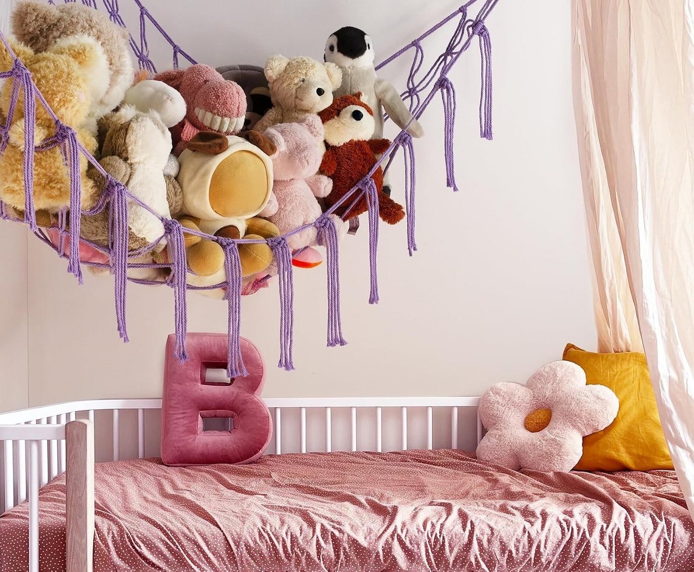 FOUORTUNATE-BEE Hängekorb Plüschtier Hängematte Ecknetz für Kinderzimmer Deko Mehrere Farben, Handgewebtes Spielzeugnetz zur Aufbewahrung von Kuscheltieren – Bild 2 von 5