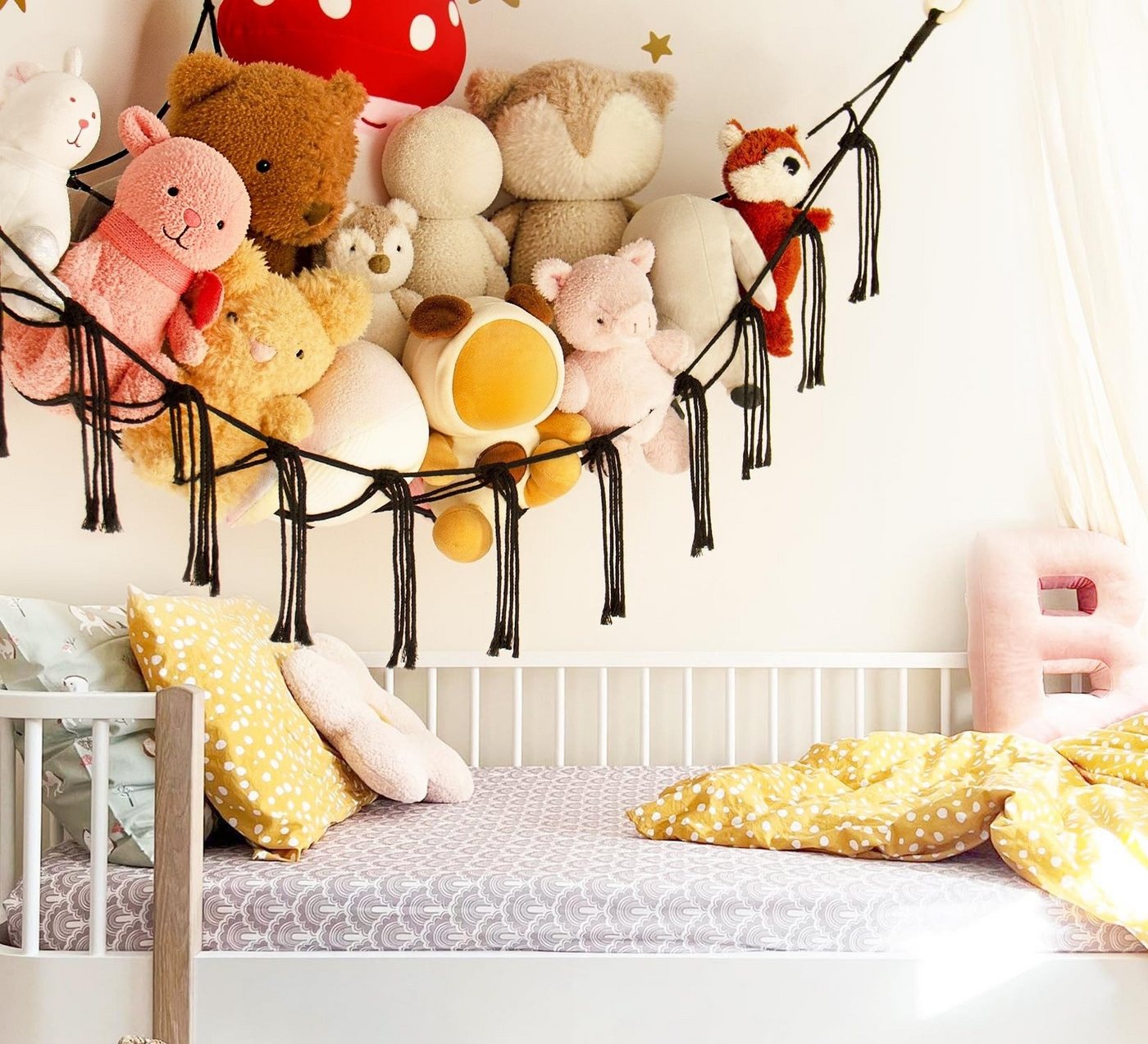 FOUORTUNATE-BEE Hängekorb Plüschtier Hängematte Ecknetz für Kinderzimmer Deko Mehrere Farben, Handgewebtes Spielzeugnetz zur Aufbewahrung von Kuscheltieren – Bild 2 von 5
