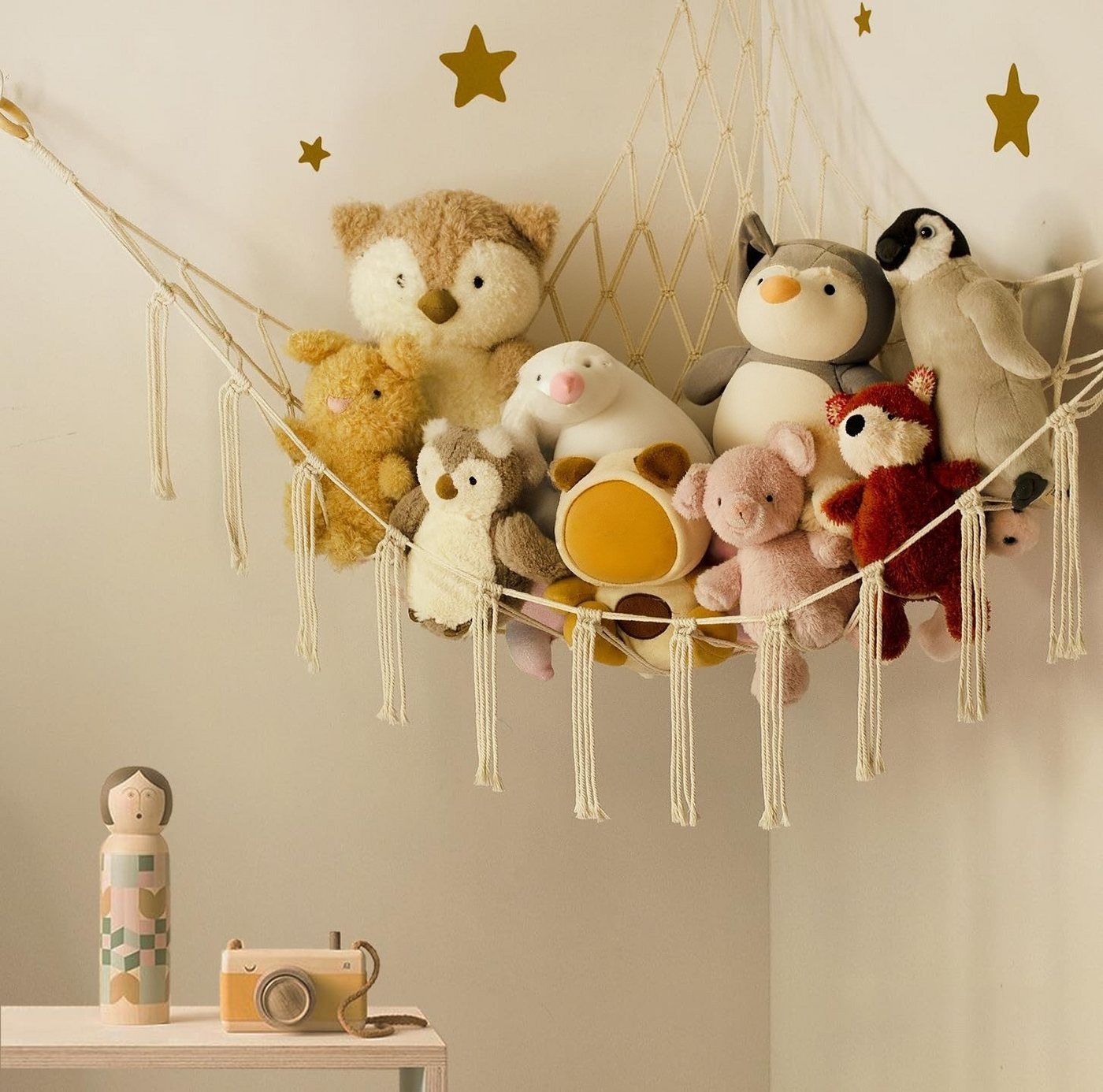 FOUORTUNATE-BEE Hängekorb Plüschtier Hängematte Ecknetz für Kinderzimmer Deko Mehrere Farben, Handgewebtes Spielzeugnetz zur Aufbewahrung von Kuscheltieren – Bild 2 von 5