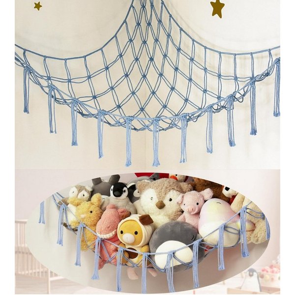 FOUORTUNATE-BEE Hängekorb Plüschtier Hängematte Ecknetz für Kinderzimmer Deko Mehrere Farben, Handgewebtes Spielzeugnetz zur Aufbewahrung von Kuscheltieren