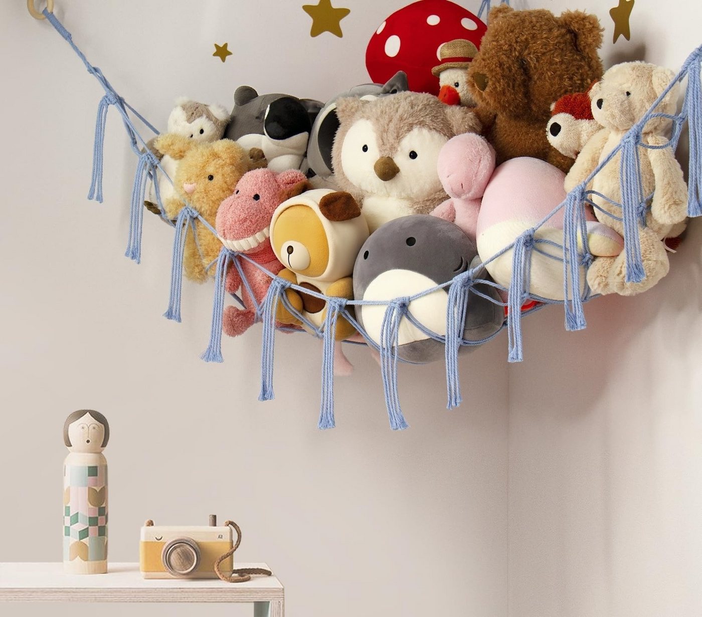 FOUORTUNATE-BEE Hängekorb Plüschtier Hängematte Ecknetz für Kinderzimmer Deko Mehrere Farben, Handgewebtes Spielzeugnetz zur Aufbewahrung von Kuscheltieren – Bild 3 von 5