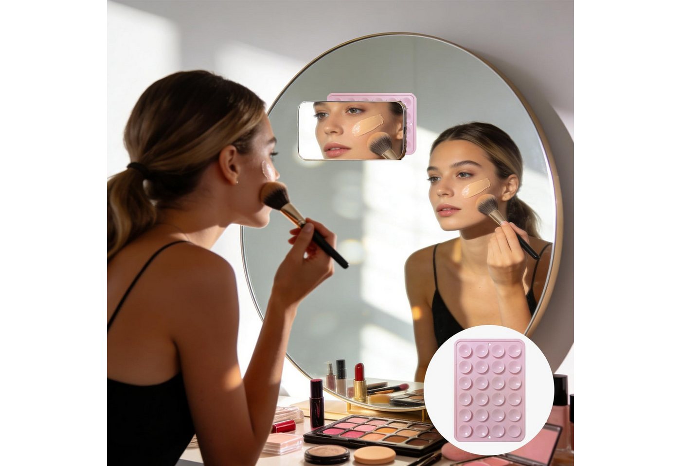 FOUORTUNATE-BEE Halterung 4er Set Handyhalter mit Saugnäpfen Silikon für Smartphone Case, (4-tlg., Für Selfies Videos Dusche Spiegel Fitness Küche und Reisen) – Bild 2 von 5