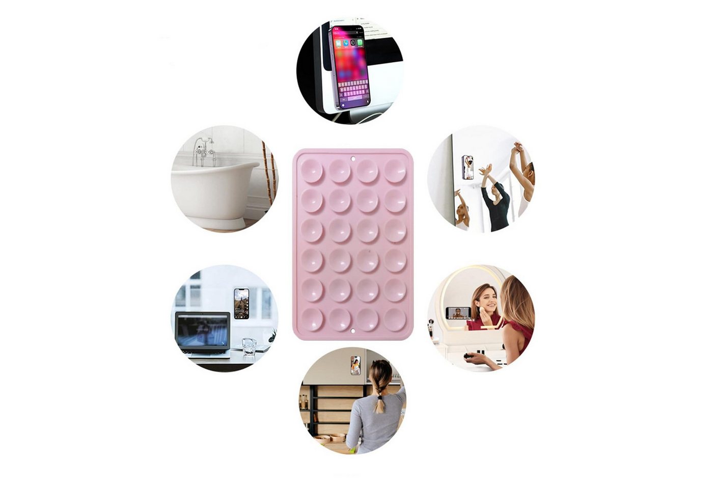 FOUORTUNATE-BEE Halterung 4er Set Handyhalter mit Saugnäpfen Silikon für Smartphone Case, (4-tlg., Für Selfies Videos Dusche Spiegel Fitness Küche und Reisen) – Bild 4 von 5