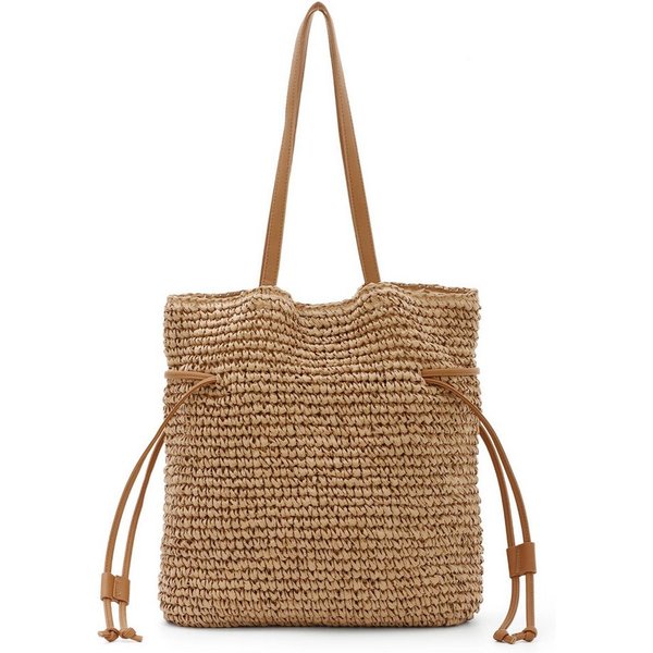 FOUORTUNATE-BEE Handtasche Damen Strohtaschen, Geflochtene Sommer-Handtasche, Strand-Tote (Kordelzug-Schultertasche)