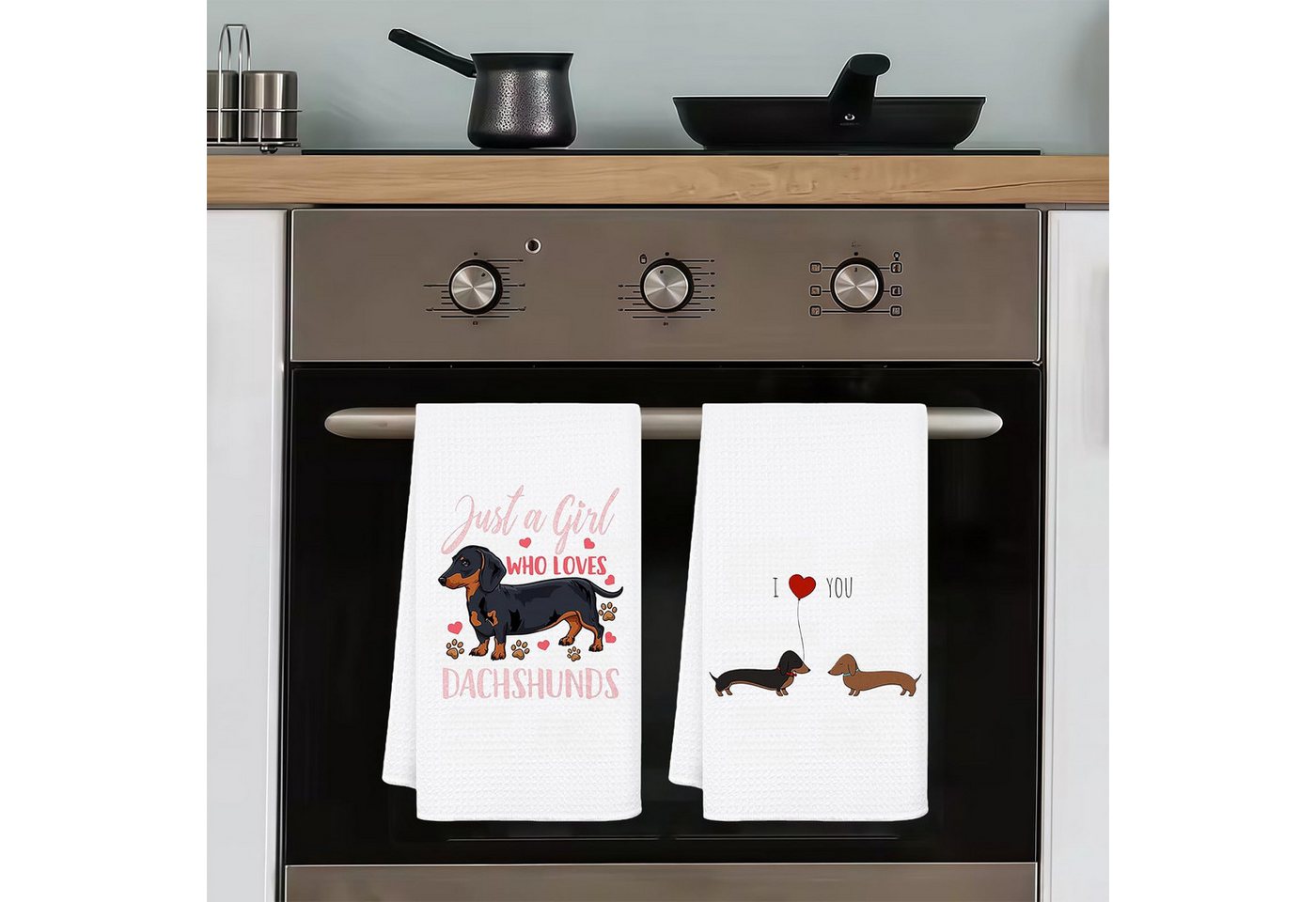 FOUORTUNATE-BEE Handtuch Set Dackel Küchentücher Set 4 Stück saugstarke Handtücher 40x60 cm, Dackel Geschirrtücher für Küche Deko Geschenk für Hundeliebhaber – Bild 3 von 5