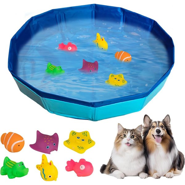 FOUORTUNATE-BEE Hundepool Faltbarer Haustierpool mit 6 Fischen für Katzen und Hunde, Mini-Schwimmbecken für Katzen und Hunde – ideal im Sommer
