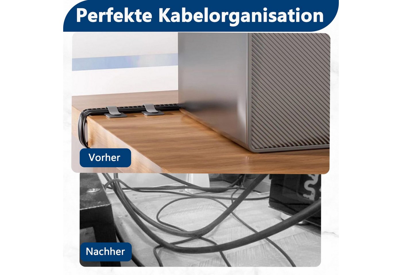 FOUORTUNATE-BEE Kabelbinder 50er Set Kabelmanagement Clips & Klettbänder selbstklebend Kabelhalter für Schreibtisch, TV, Computer & Lichterketten – Bild 5 von 5