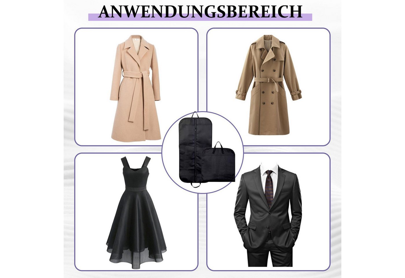 FOUORTUNATE-BEE Kleidersack Kleidersack Atmungsaktive Aufbewahrungshülle für Anzüge & Abendkleider (Wiederverwendbare mit Tragegriff für Hemden & Sakkos, 1 St., – Bild 4 von 5