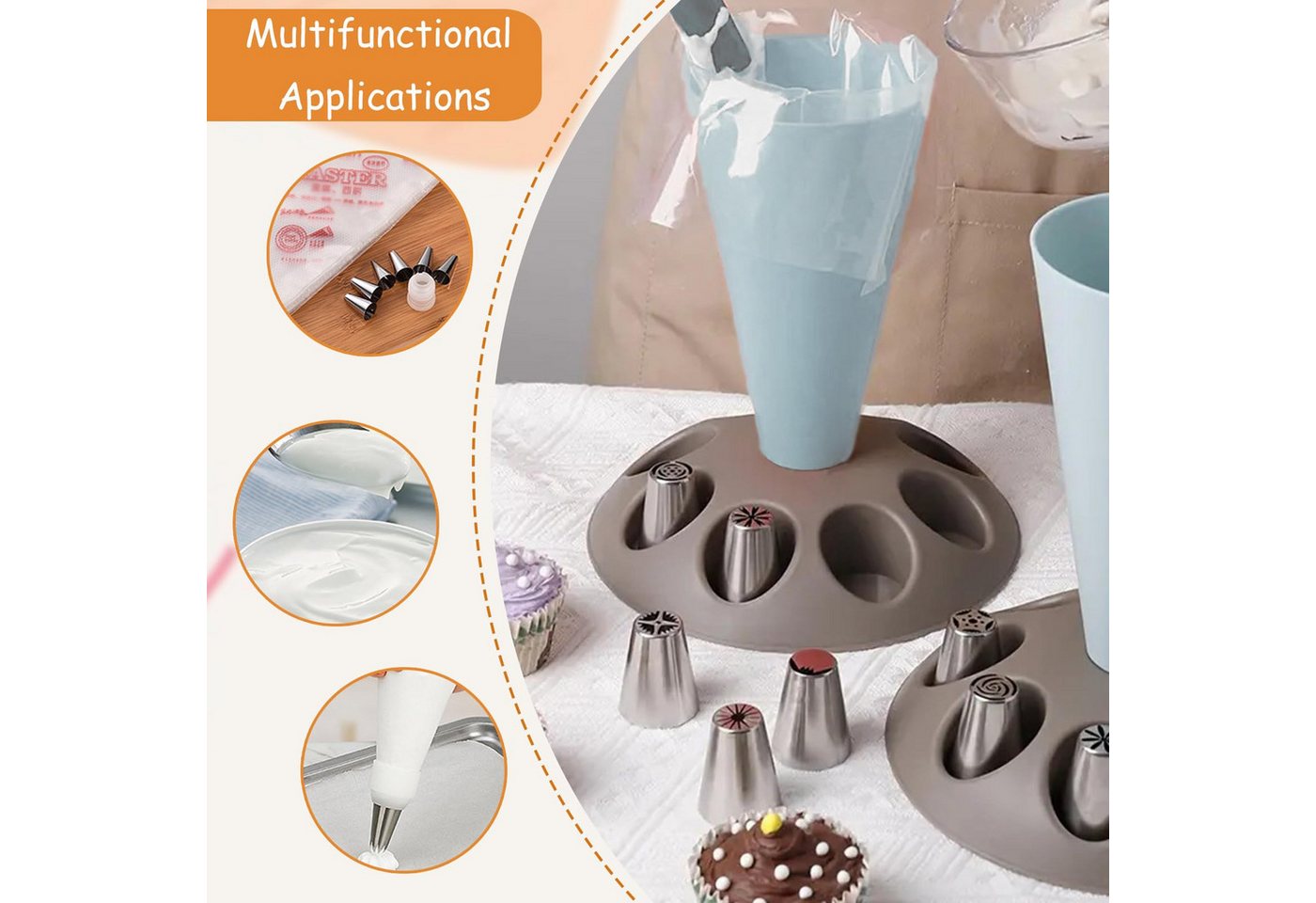 FOUORTUNATE-BEE Kochbesteckhalter Spritzbeutel Halter mit 8 Slots Tüllenhalter Backzubehör Set, Tüllenhalter Cupcake Tortendeko Backen Konditorei Zubehör DIY – Bild 5 von 5