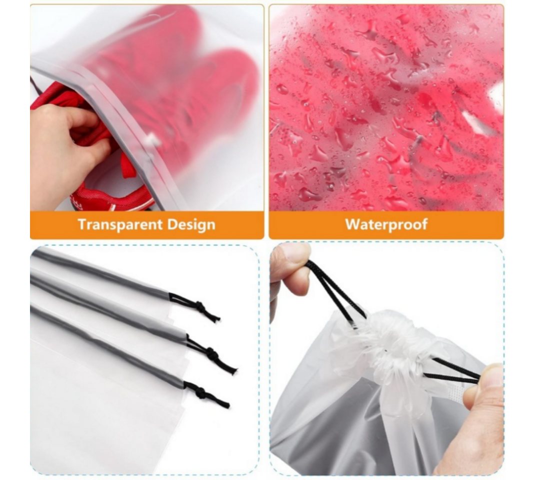 FOUORTUNATE-BEE Kofferorganizer 10er Set Zugbeutel Aufbewahrungstaschen für Reise & Koffer, Transparente Beutel mit Kordel für Schuhe, Kleidung & Gepäck – Bild 4 von 5