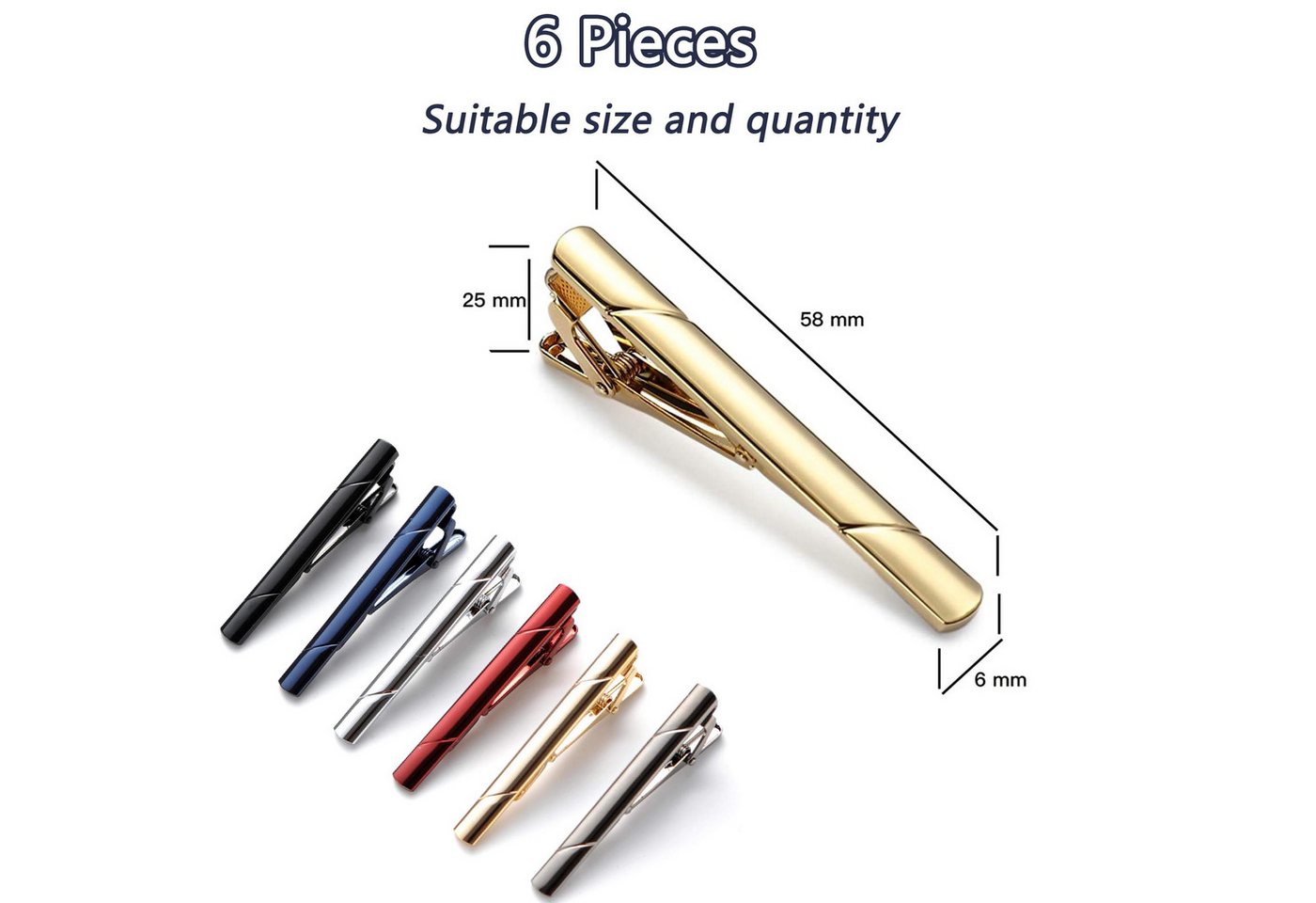 FOUORTUNATE-BEE Krawattenhalter Krawattenklammer Set 6er Herren Krawattenclip Klassisch Elegant (6 St), Krawattenklammer Herren Set für Hochzeit Business Alltag – Bild 2 von 5
