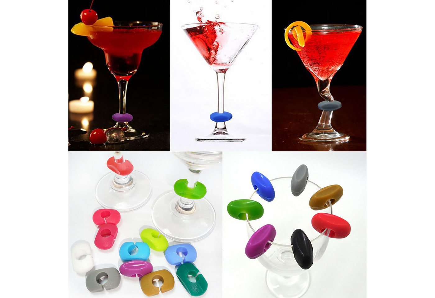FOUORTUNATE-BEE Küchenorganizer-Set 24 Glasmarkierer Silikon Weinglas Markierungsringe Wiederverwendbar, Weinglas Marker Party Zubehör Trinkglas Kennzeichnung S – Bild 4 von 5