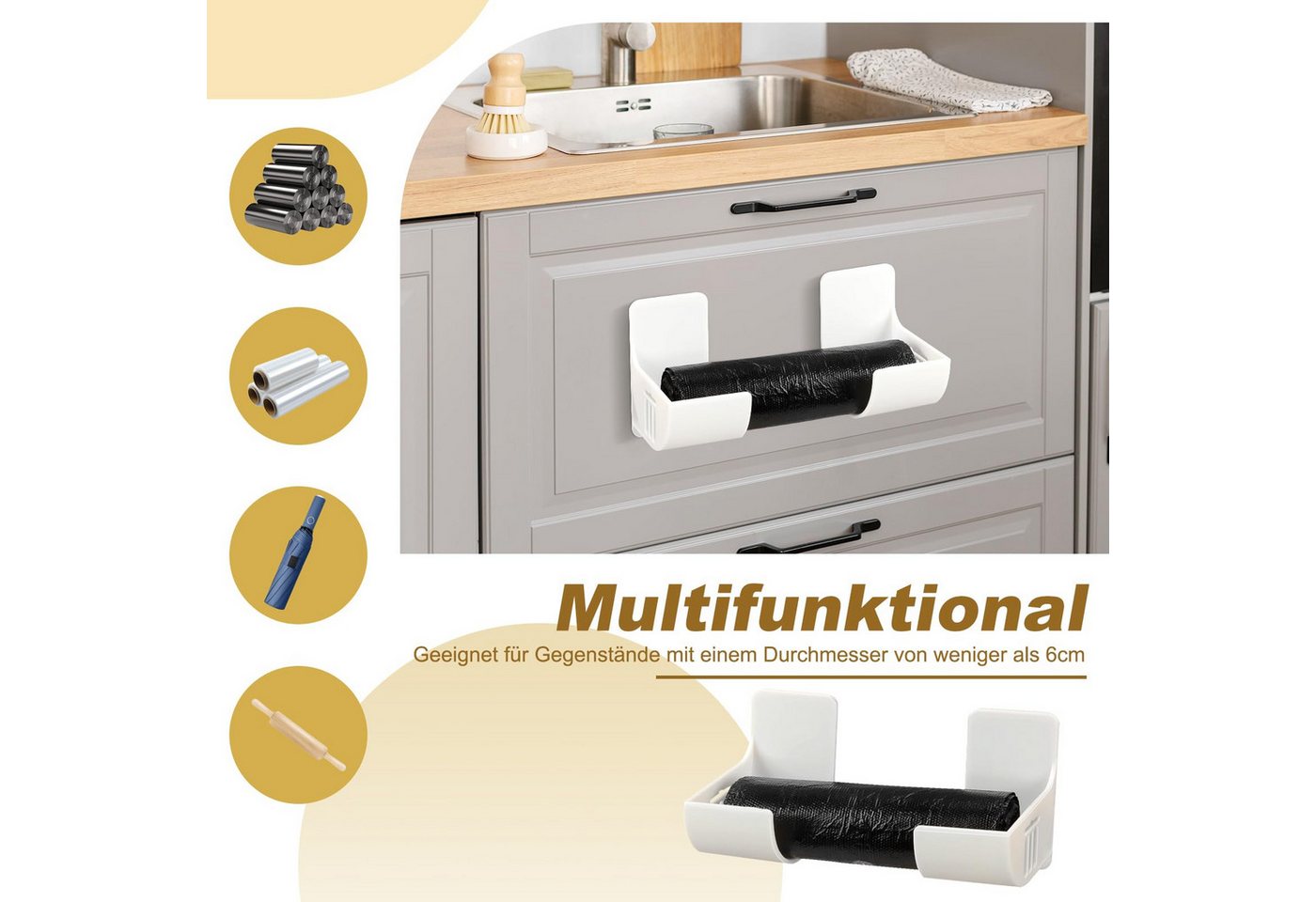 FOUORTUNATE-BEE Küchenorganizer-Set 8er Set Müllbeutelhalter selbstklebend Küchen Organizer ohne Bohren, (4-tlg), Wandhalter für Küche Schrank Tür Kühlschrank A – Bild 2 von 5