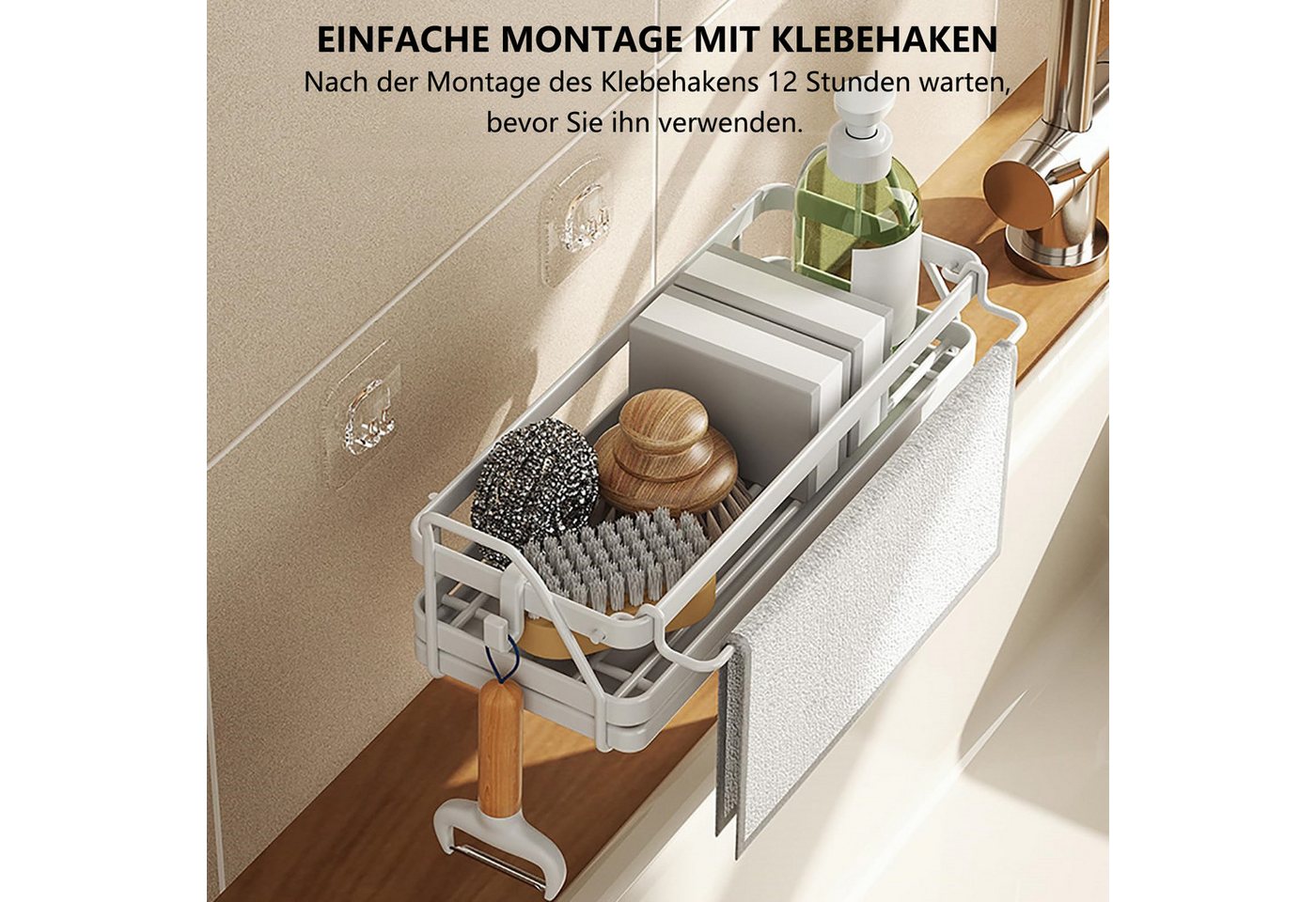FOUORTUNATE-BEE Küchenorganizer-Set Wandhalterung Küchenspüle Organizer Schwammhalter, (Hängend Spülbecken Organizer mit Spültuchhalter, Spüle Organizer mit Abf – Bild 4 von 5