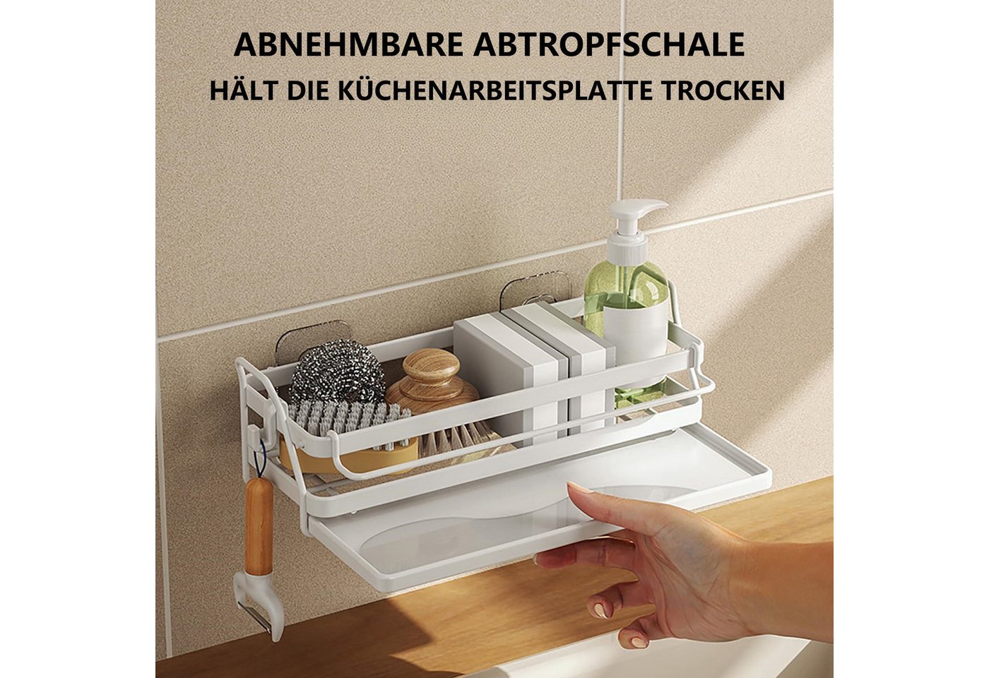 FOUORTUNATE-BEE Küchenorganizer-Set Wandhalterung Küchenspüle Organizer Schwammhalter, (Hängend Spülbecken Organizer mit Spültuchhalter, Spüle Organizer mit Abf – Bild 5 von 5