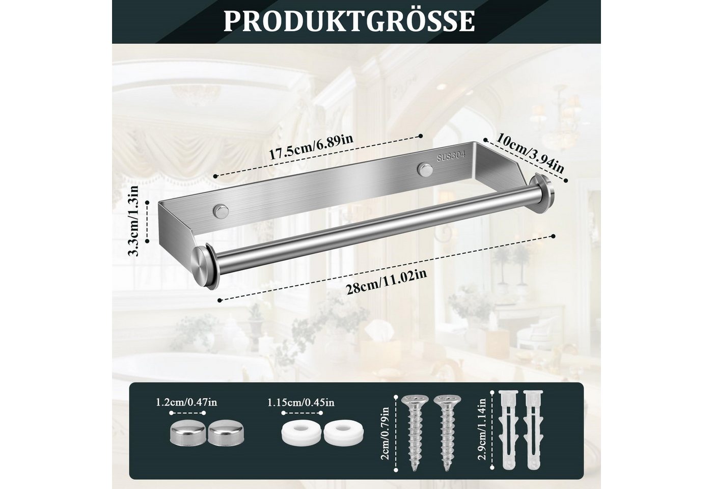 FOUORTUNATE-BEE Küchenrollenhalter Küchenrollenhalter Edelstahl Wand Küchenpapierhalter mit Schrauben, (für Küche Badezimmer Wohnzimmer) – Bild 2 von 5