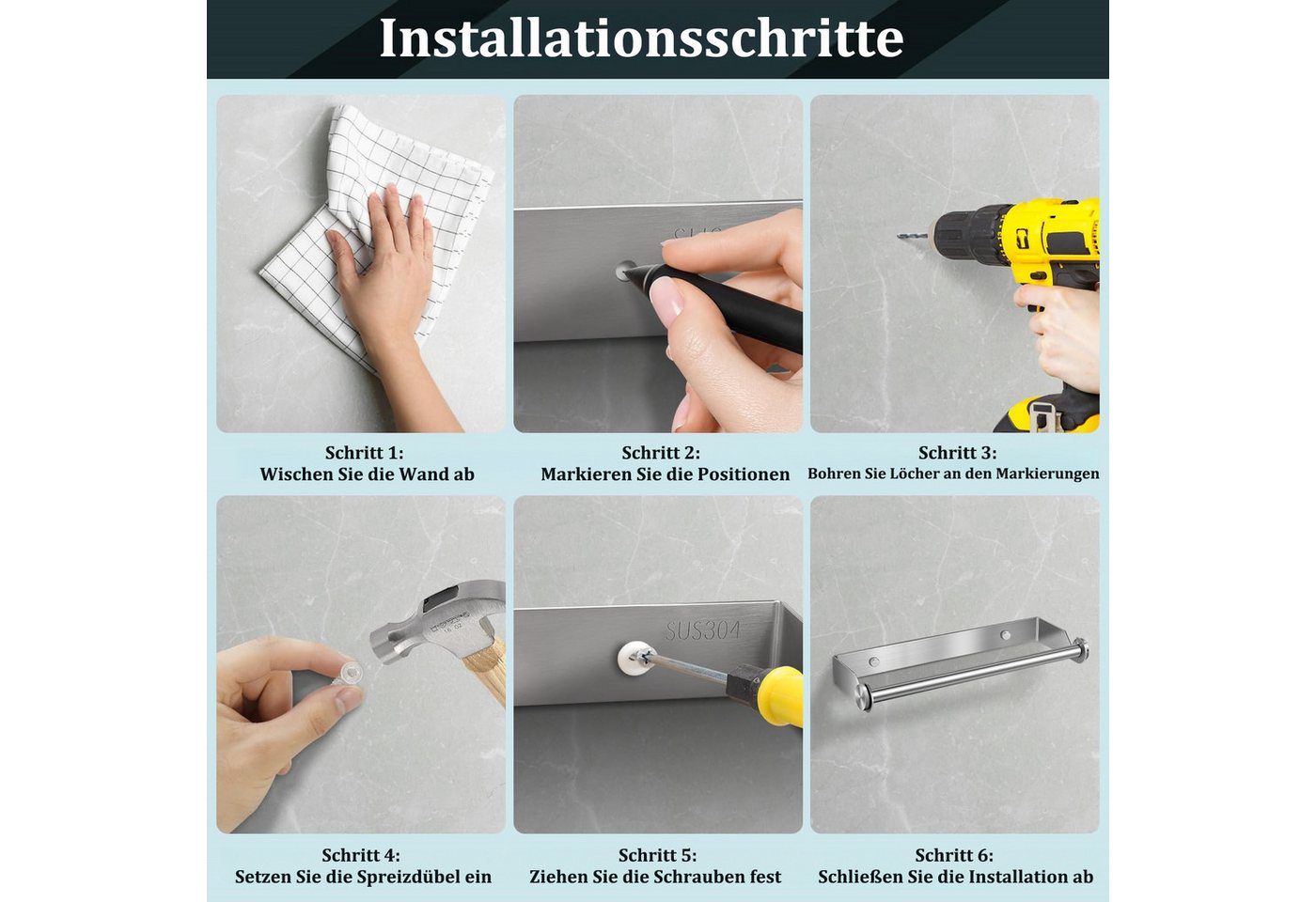 FOUORTUNATE-BEE Küchenrollenhalter Küchenrollenhalter Edelstahl Wand Küchenpapierhalter mit Schrauben, (für Küche Badezimmer Wohnzimmer) – Bild 4 von 5