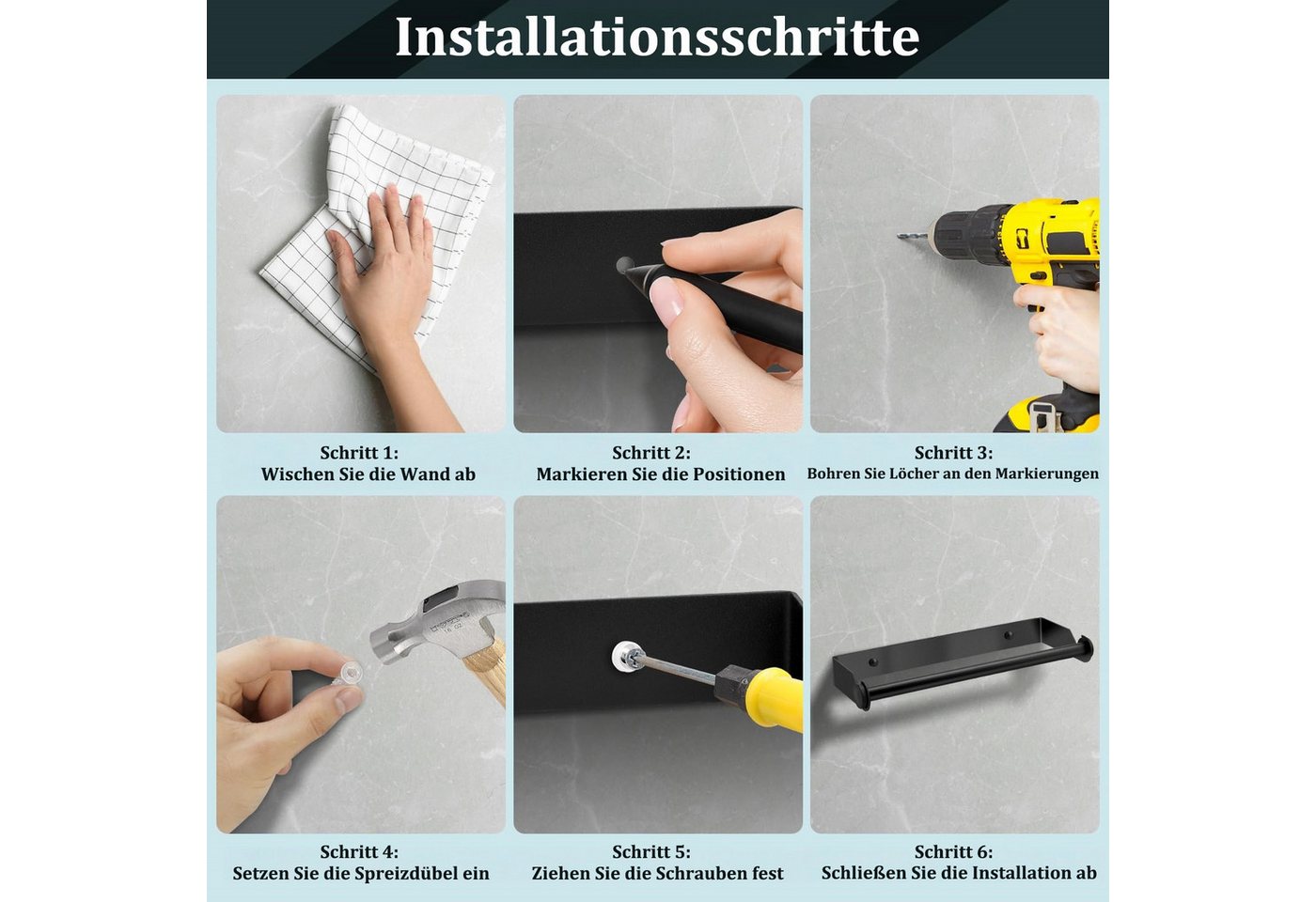 FOUORTUNATE-BEE Küchenrollenhalter Küchenrollenhalter Edelstahl Wand Küchenpapierhalter mit Schrauben, (für Küche Badezimmer Wohnzimmer) – Bild 4 von 5