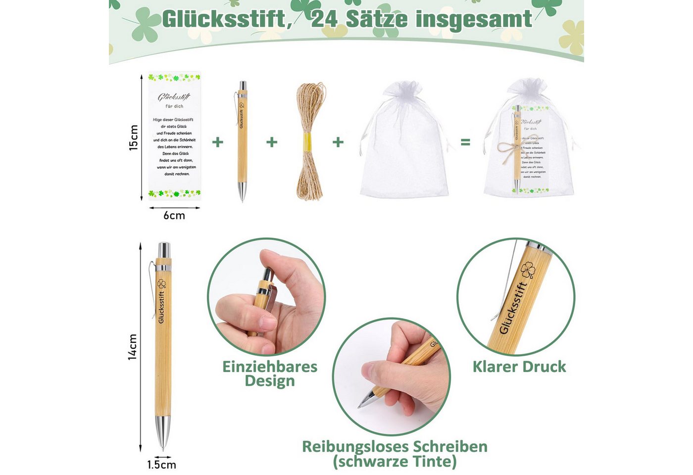 FOUORTUNATE-BEE Kugelschreiber 24 Sets Glücksstift Kugelschreiber Geschenke, (für Kollegen, Dankeschön Geschenke, Abschiedsgeschenk Kollegen, 24-tlg., Kleine Ge – Bild 4 von 5