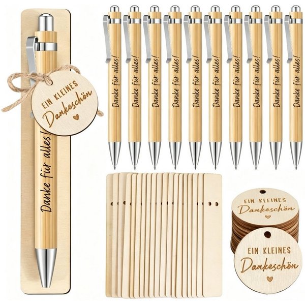 FOUORTUNATE-BEE Kugelschreiber 24er Dankeschön Geschenkset mit Holzkugelschreibern und Anhängern, (24-tlg), Abschiedsgeschenk für Lehrer Kollegen Erzieher Stude