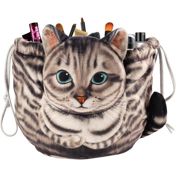 FOUORTUNATE-BEE Kulturbeutel Kosmetiktasche mit Katzenmotiv, groß & tragbar mit Kordelzug, Niedliche Make-up Tasche für Reisen, Geschenk für Katzenfans