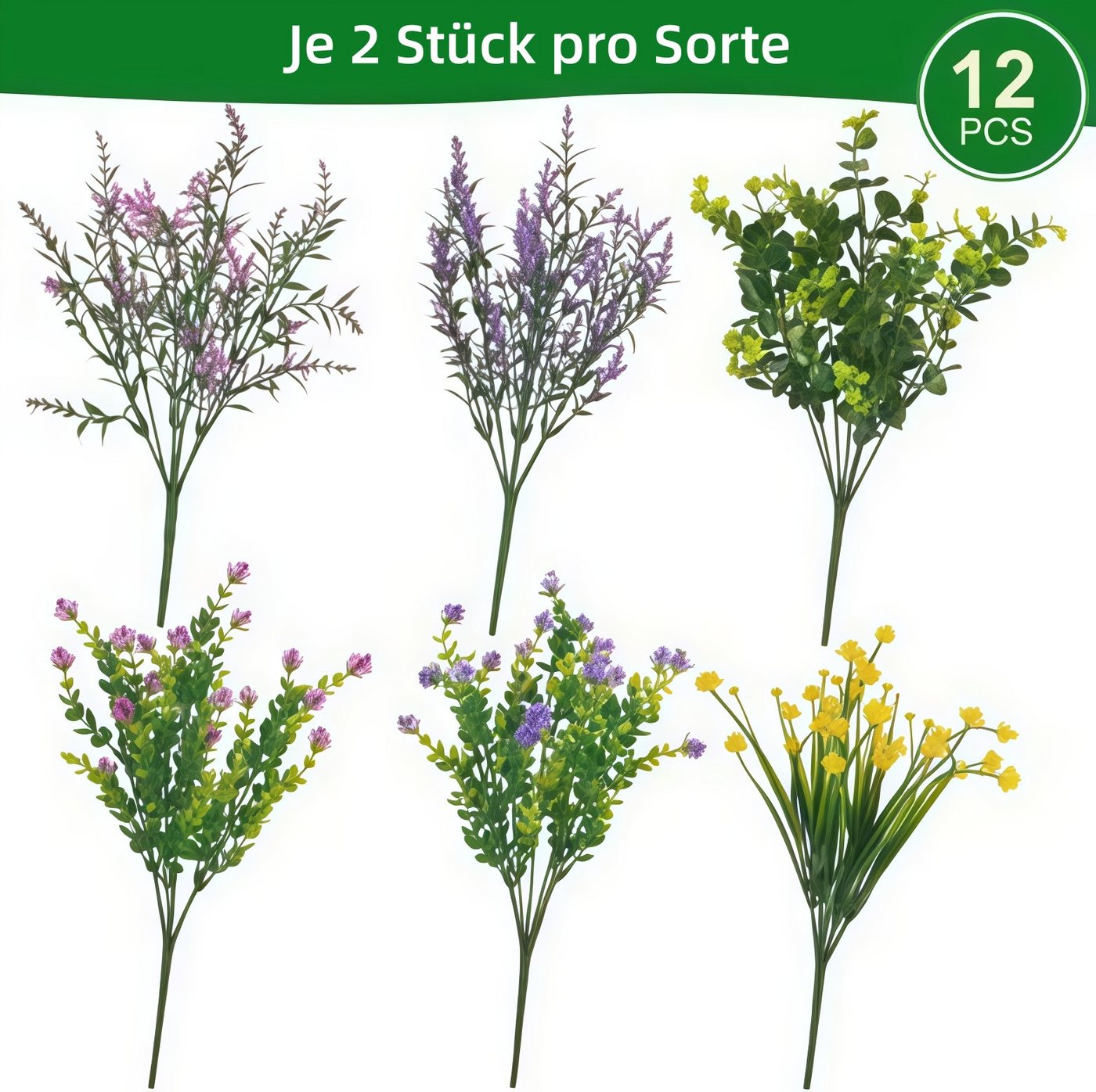 Kunstblumenstrauß 12er Set Kunstblumen – Künstliche Pflanzen für Außen, FOUORTUNATE-BEE, Dekorative Kunstpflanzen als Outdoor-Sträucher – Bild 2 von 5