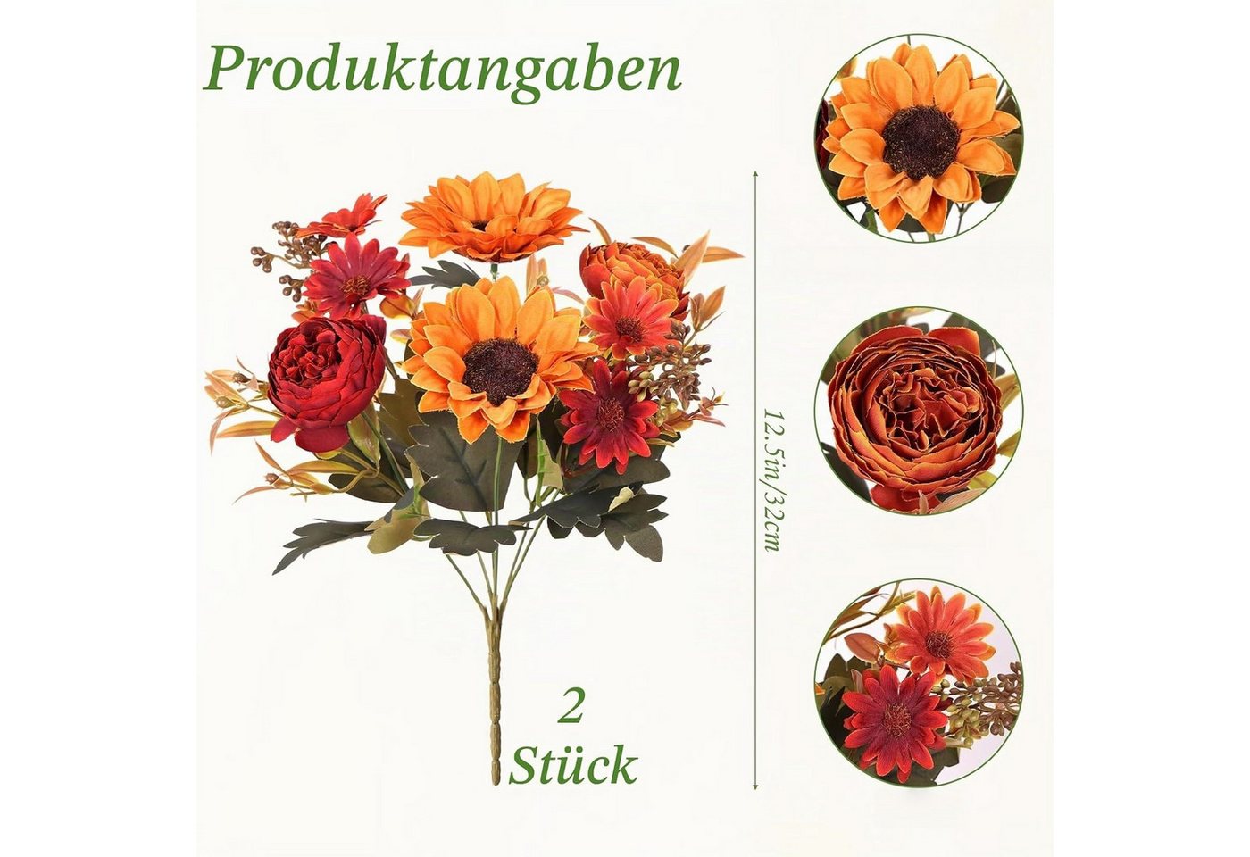 Kunstblumenstrauß 2 künstliche Herbstblumensträuße für Tisch, Hochzeit & Herbstdeko, FOUORTUNATE-BEE, Künstliche Herbstblumen 2er Set für Küche, Zuhause & Tisch – Bild 2 von 5