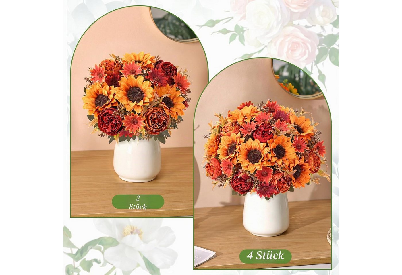Kunstblumenstrauß 2 künstliche Herbstblumensträuße für Tisch, Hochzeit & Herbstdeko, FOUORTUNATE-BEE, Künstliche Herbstblumen 2er Set für Küche, Zuhause & Tisch – Bild 3 von 5