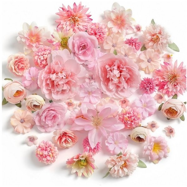Kunstblumenstrauß 48 rosafarbene Mini-Kunstblumen für DIY-Deko, FOUORTUNATE-BEE, Kleine Blütenköpfe für Hochzeit und Tortendekoration