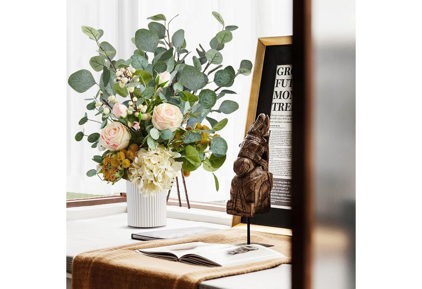 Kunstblumenstrauß 4er Set künstliche Eukalyptuszweige für Vasen und Tischdekoration, FOUORTUNATE-BEE, Dekorative Eukalyptuszweige künstlich – ideal für Zuhause  – Bild 3 von 5